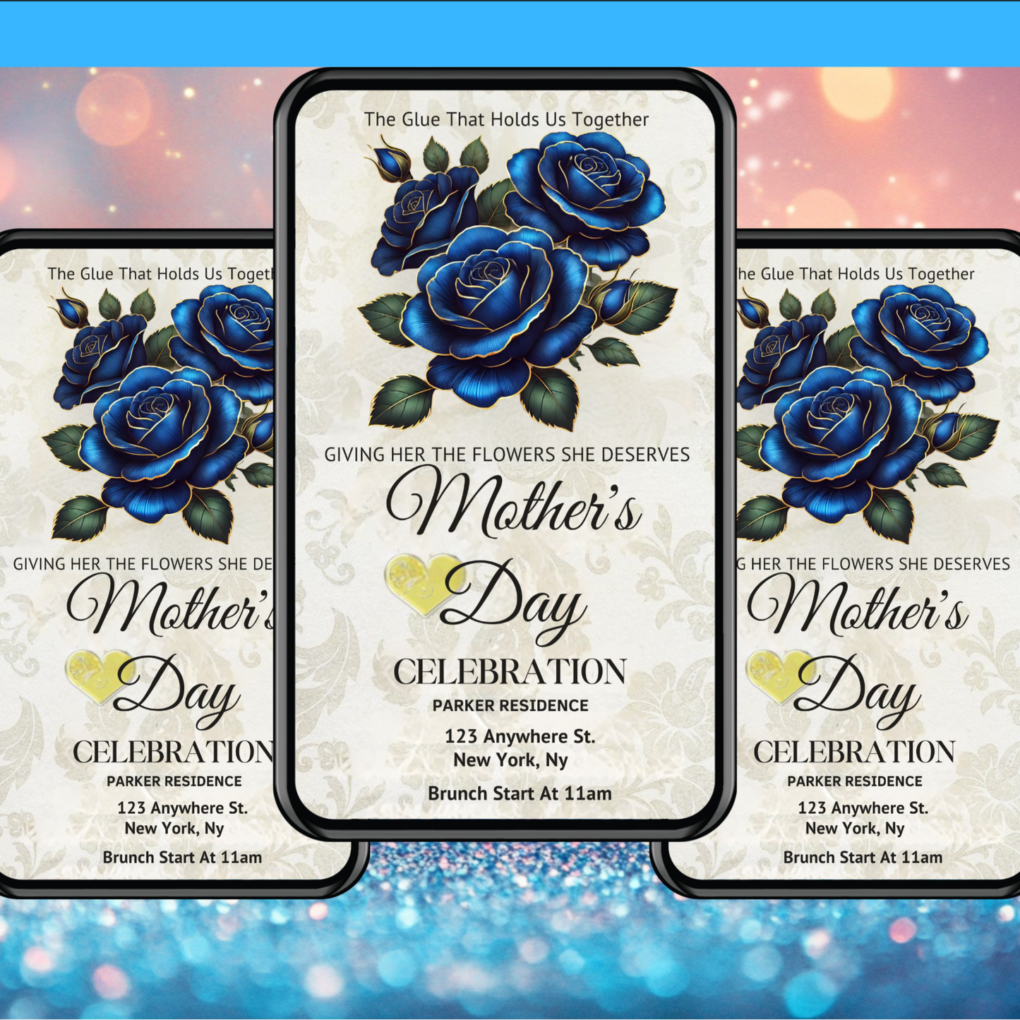Mothers Day Invintation-Blue Flower