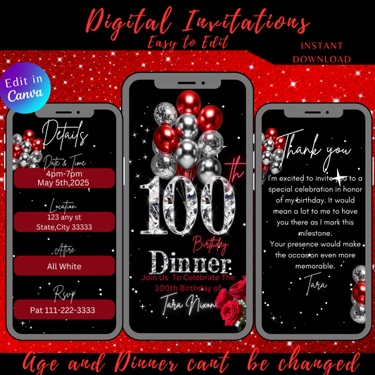 100th Birthday Digital Invitation