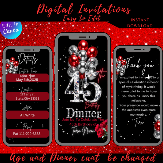 45th Birthday Digital Invitation