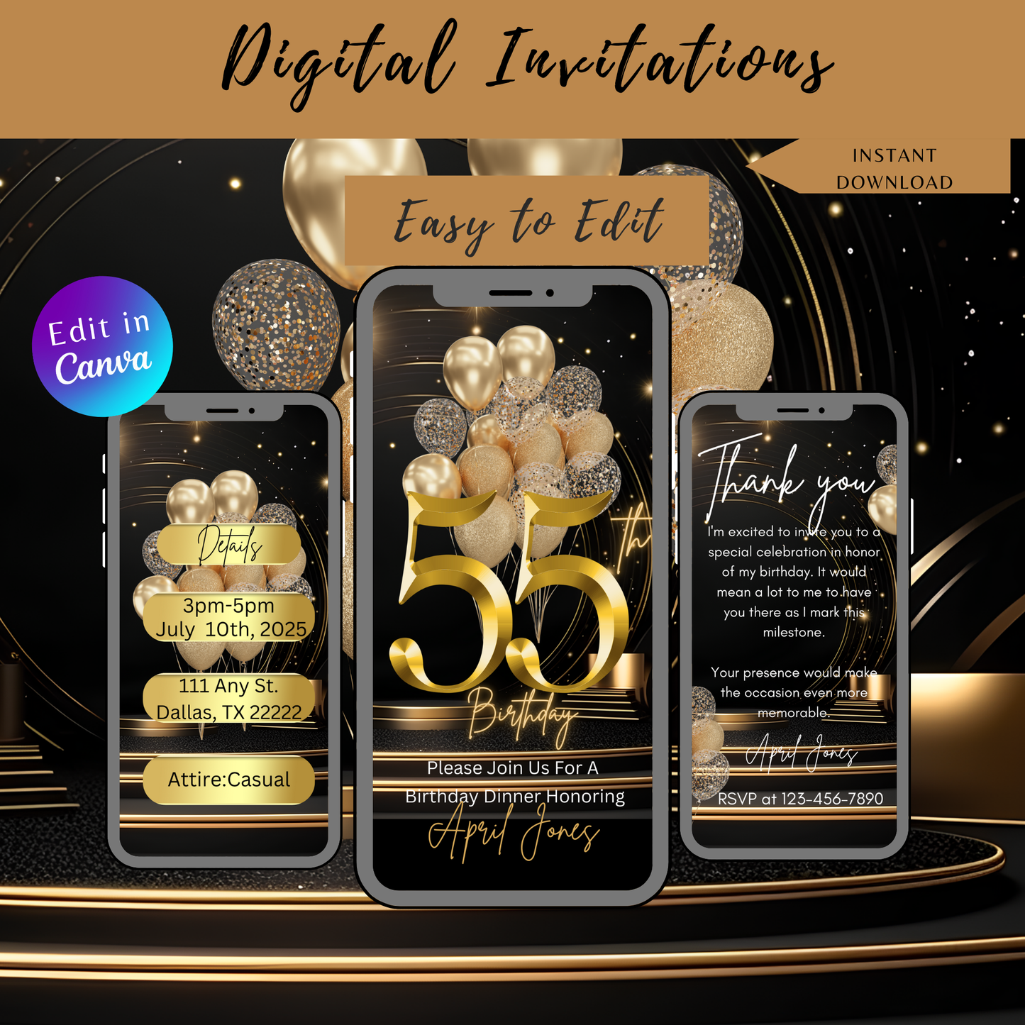 55th Birthday Digital Invitation
