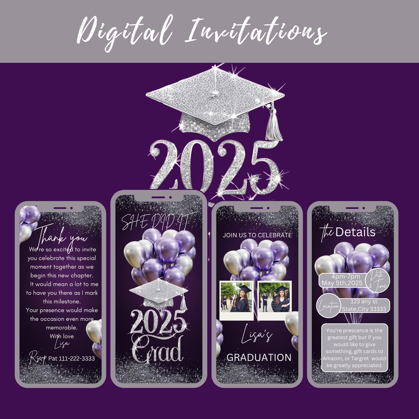 2025 GRAD-PURPLE & SILVER DIGITAL INVITATION
