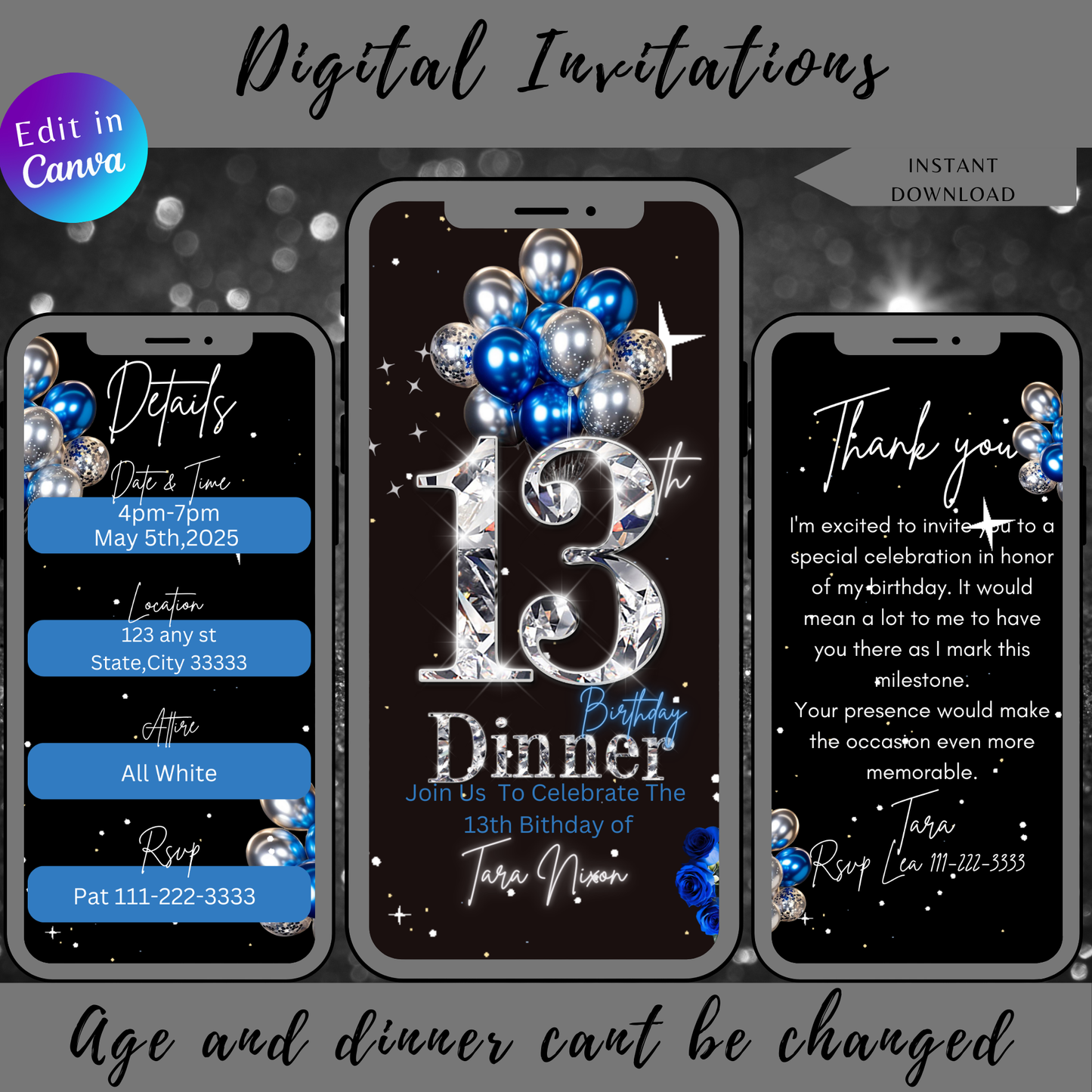 13th Birthday Digital Invitation