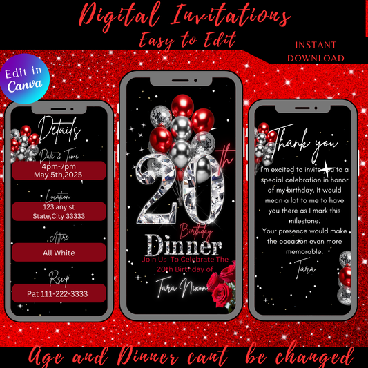 20th Birthday Digital Invitation