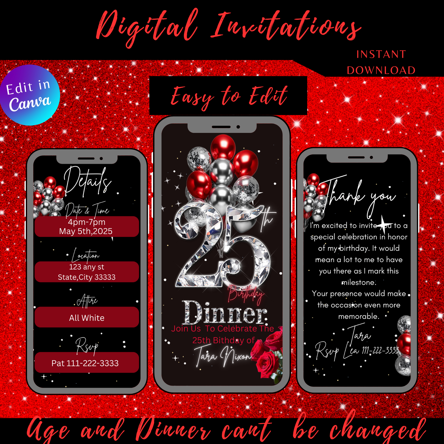 25th Birthday Digital Invitation