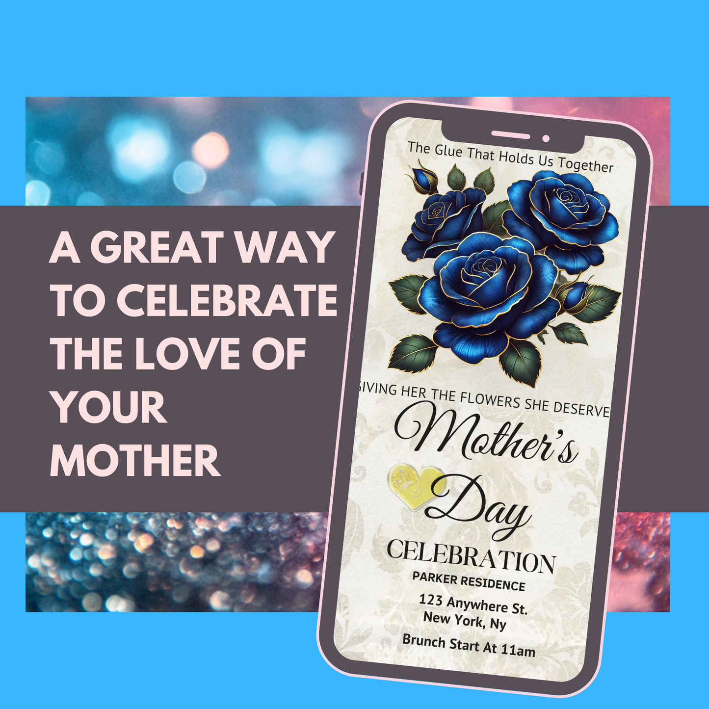 Mothers Day Invintation-Blue Flower