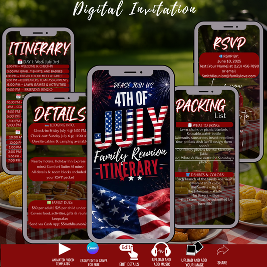 4th of July Family Trip Itinerary- Instant Downlod