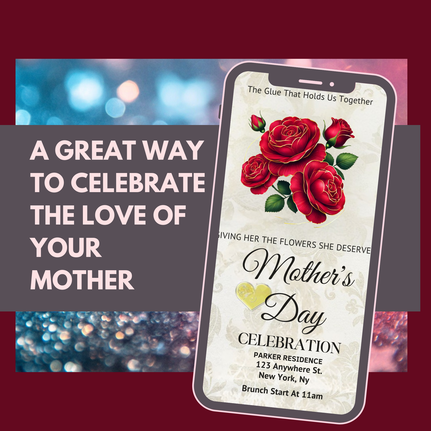 Mothers Day Invintation-Red Flower