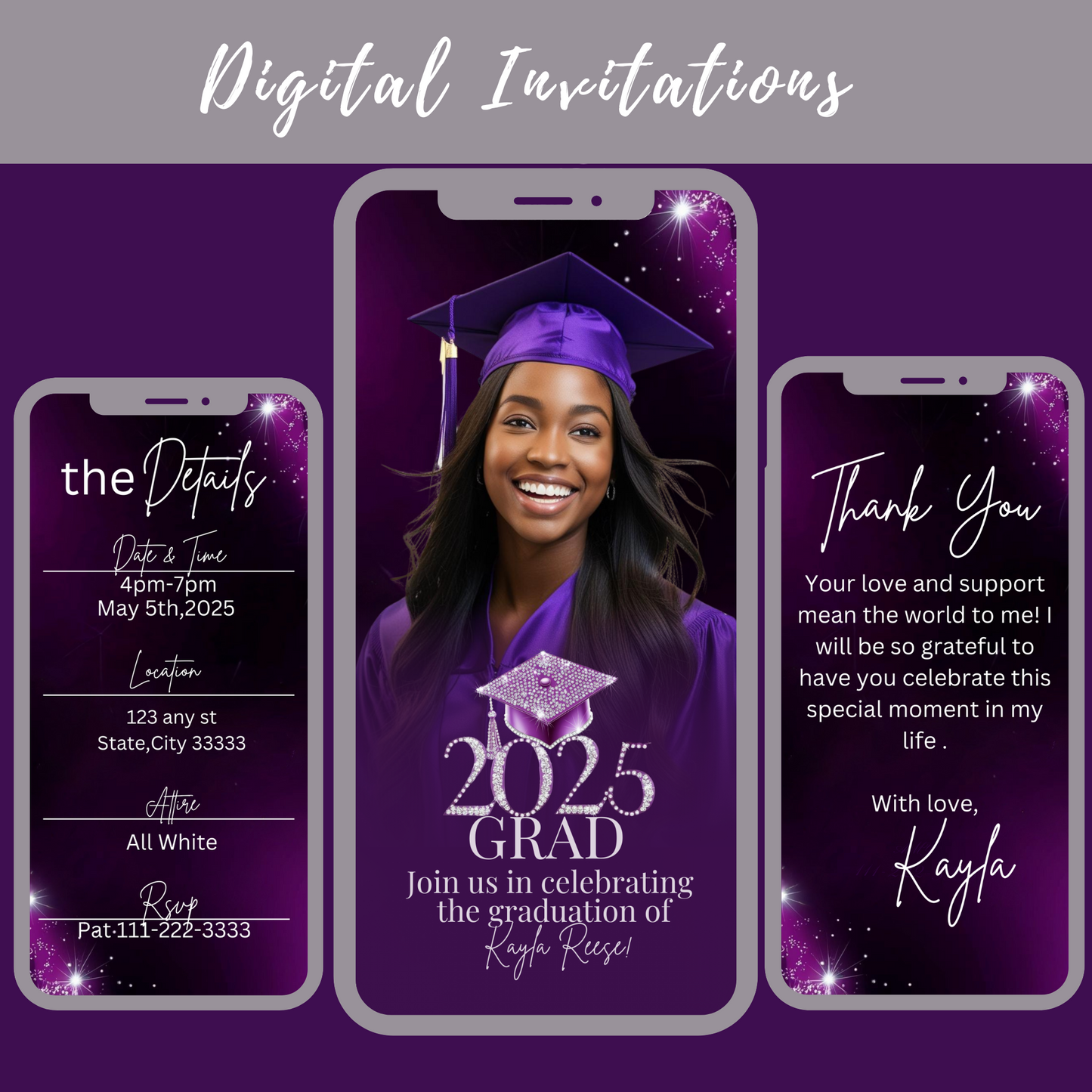 Purple and Silver Graduation Invite(2025 can be deleted )#303