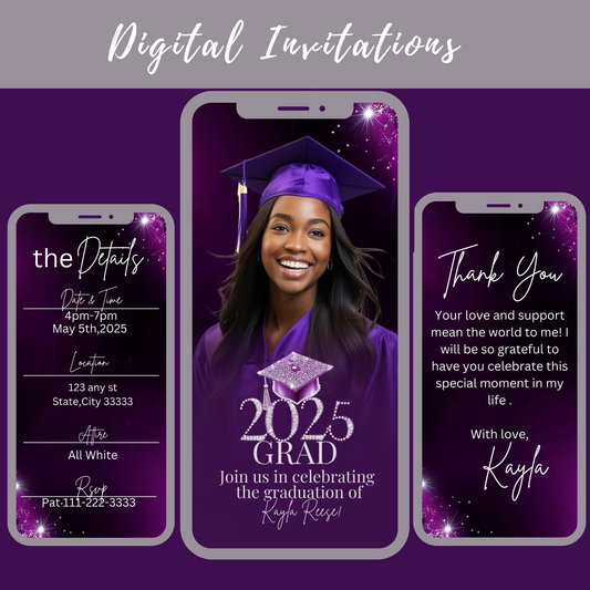 Purple and Silver Graduation Invite 303P