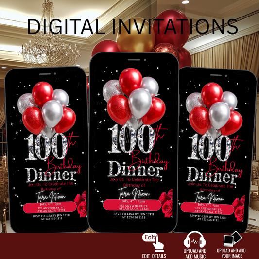 100th Birthday Digital Invitation -578