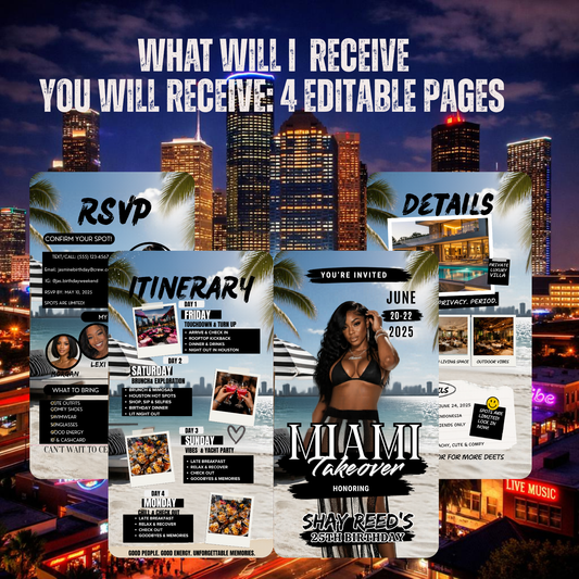 Miami Trip Intinerary Invitation Digital Video Template -Instant Download