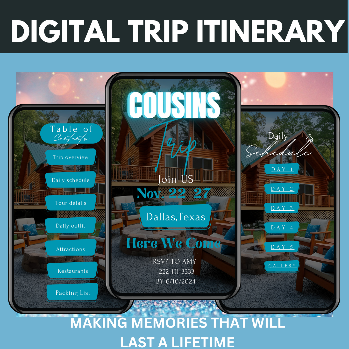 Cousins Trip Travel Itinerary-Change City and State to Your Next Destination