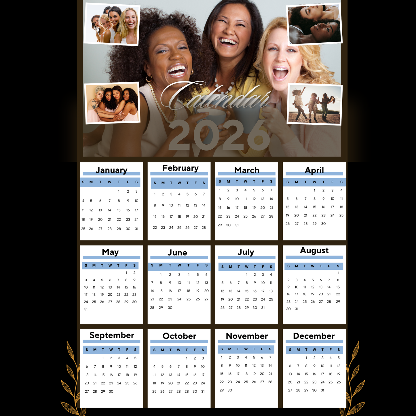 Us Letterhead size(8.5x11) Digital Personalized Printable Calender