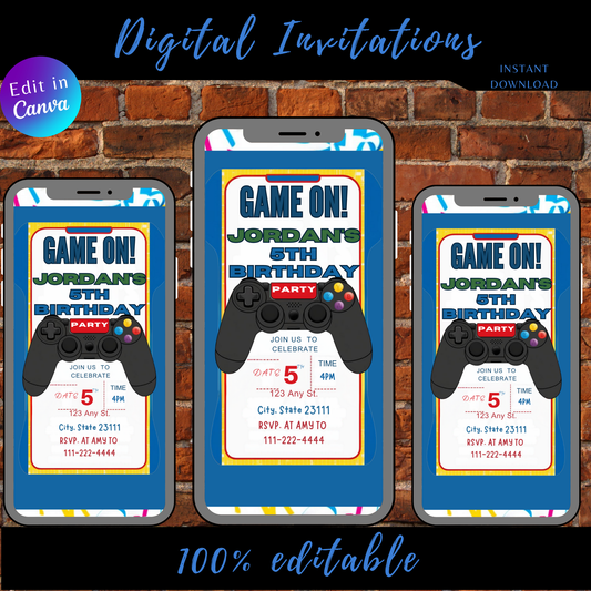 Kids Game On- Birthday  Invitation D1