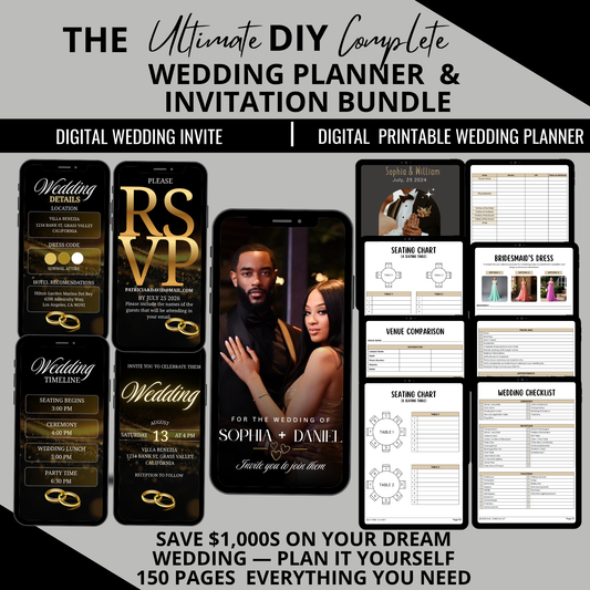 All-in-One Wedding Planner & Invitation Bundle | DIY Editable Templates, Wedding Checklist & Organizer Kit