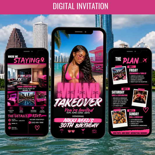 Miami Trip Intinerary Invitation Digital Video Template  -Instant Download