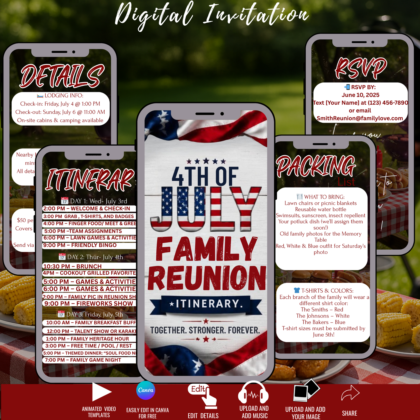 4th of July Family Trip Itinerary- Instant Download