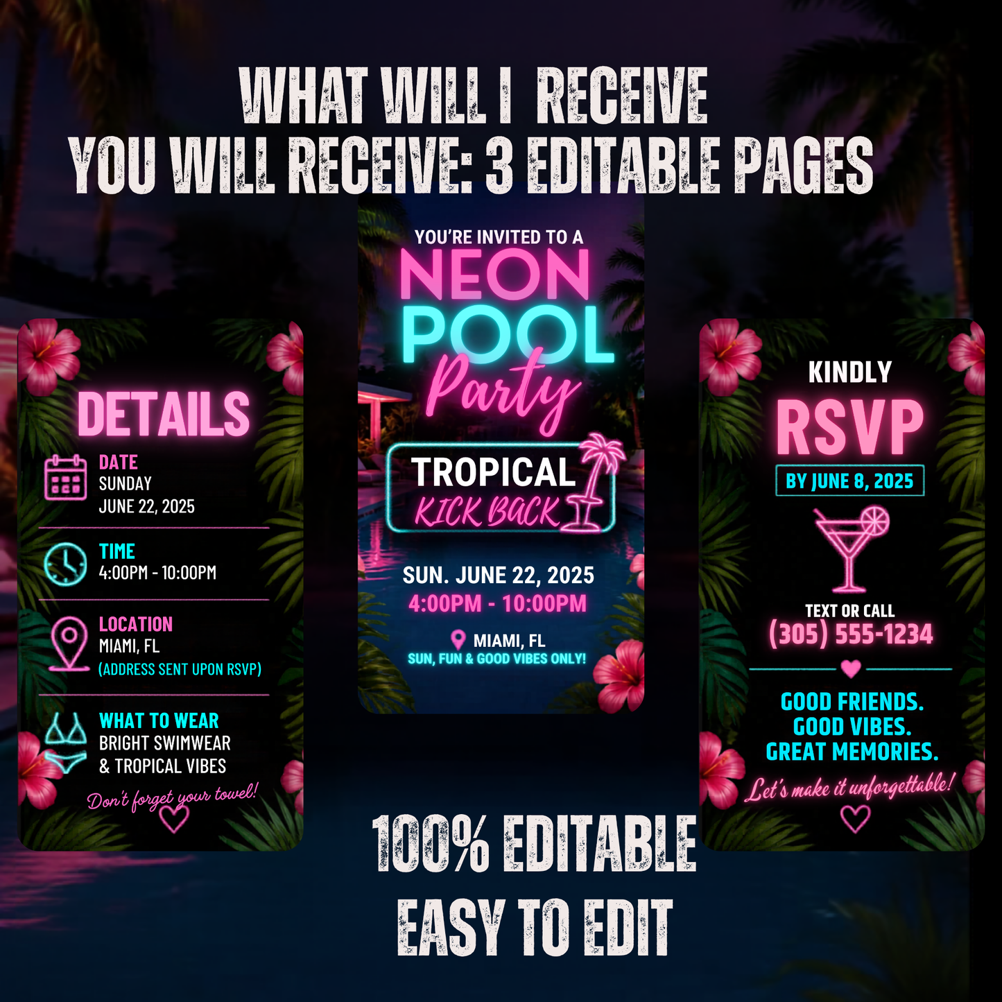 Neon Pool Party- Instant Download