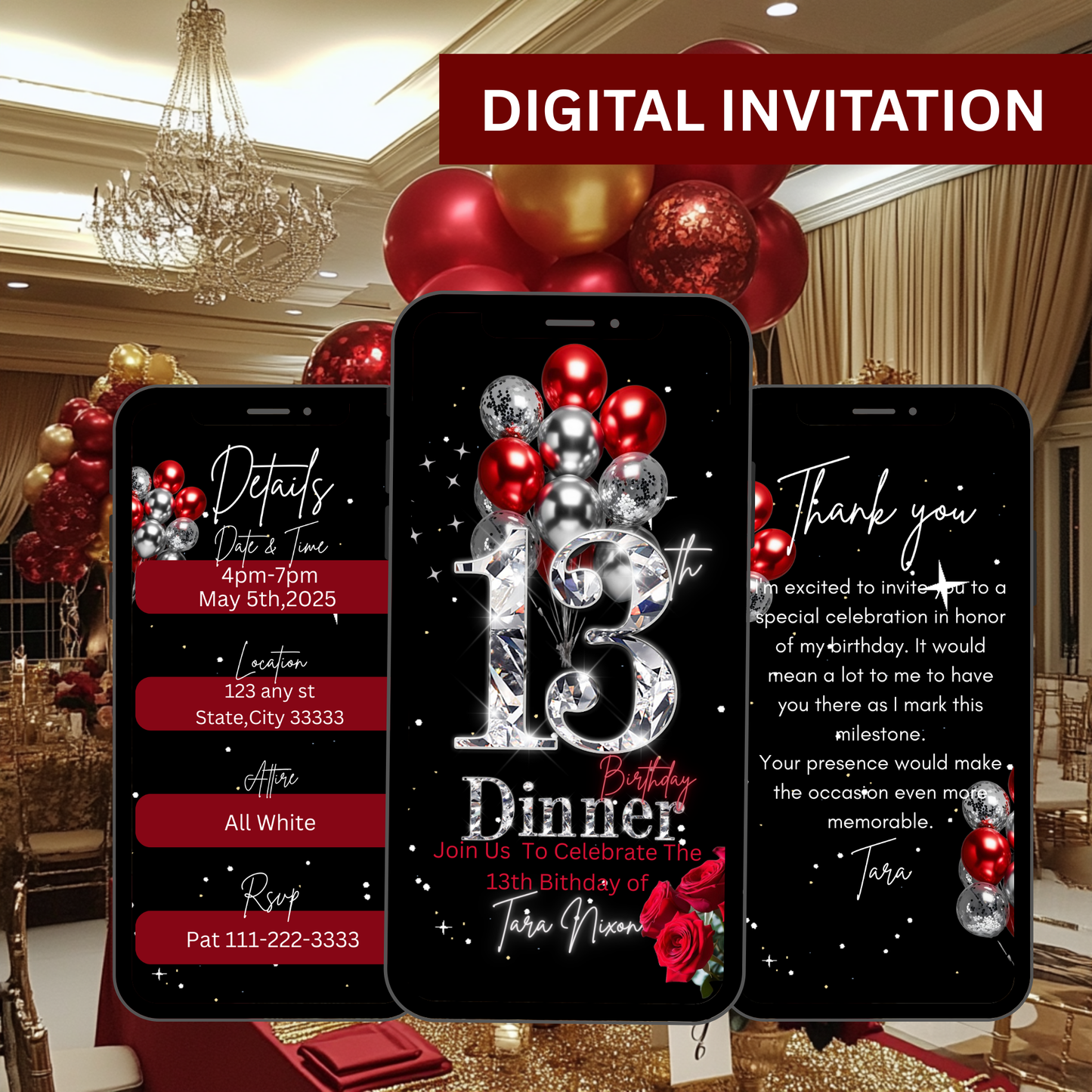 13th Birthday Digital Invitation
