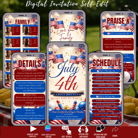4th of July Family Itinerary Invitation- Instant Download