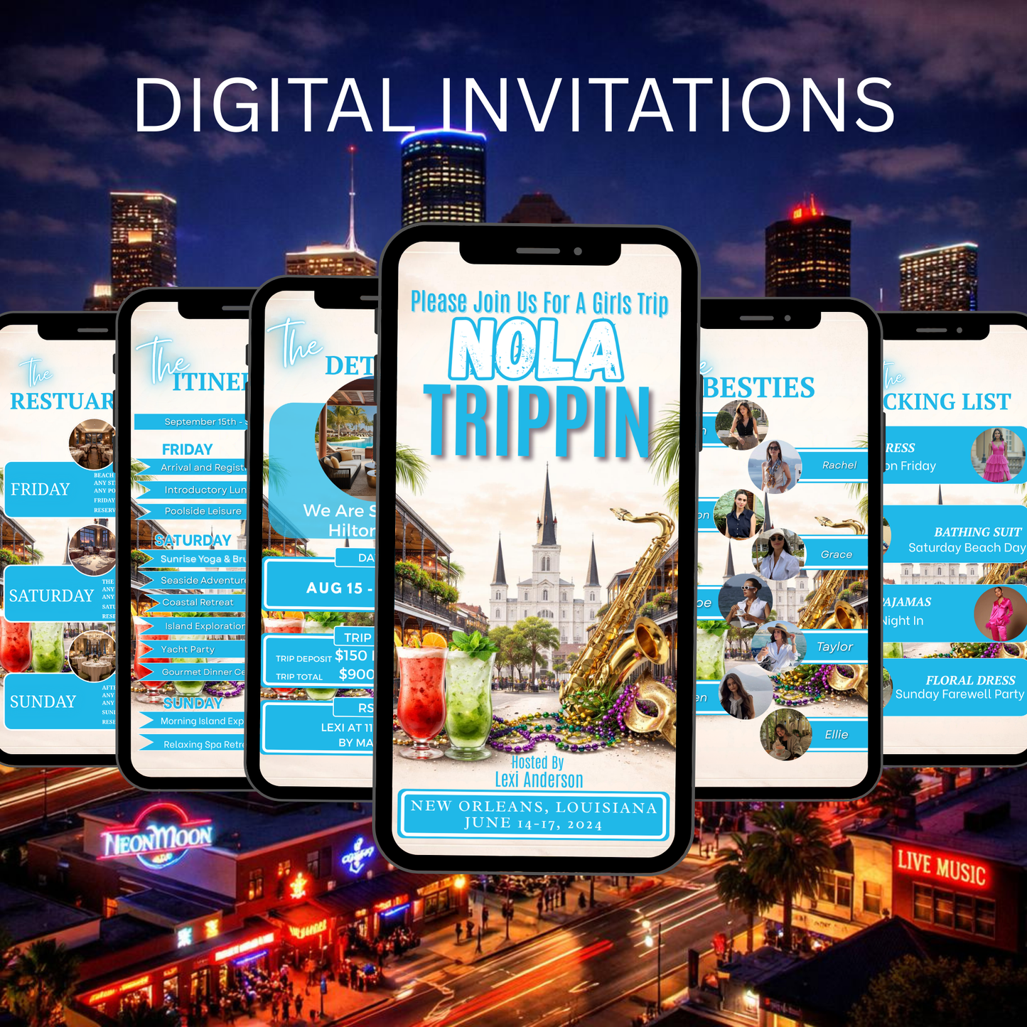 NEW ORLEANS Trip Digital Video Invitation Itinerary Template-Instant Download