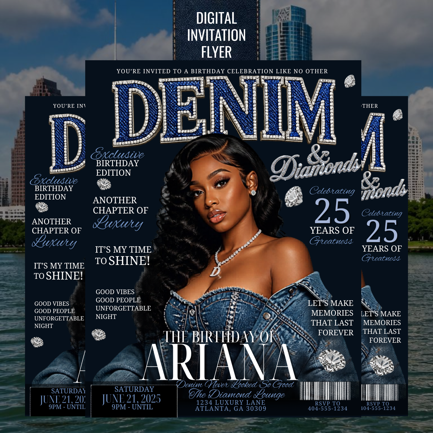 Denim & Diamond Digital Flyer- Instant Download