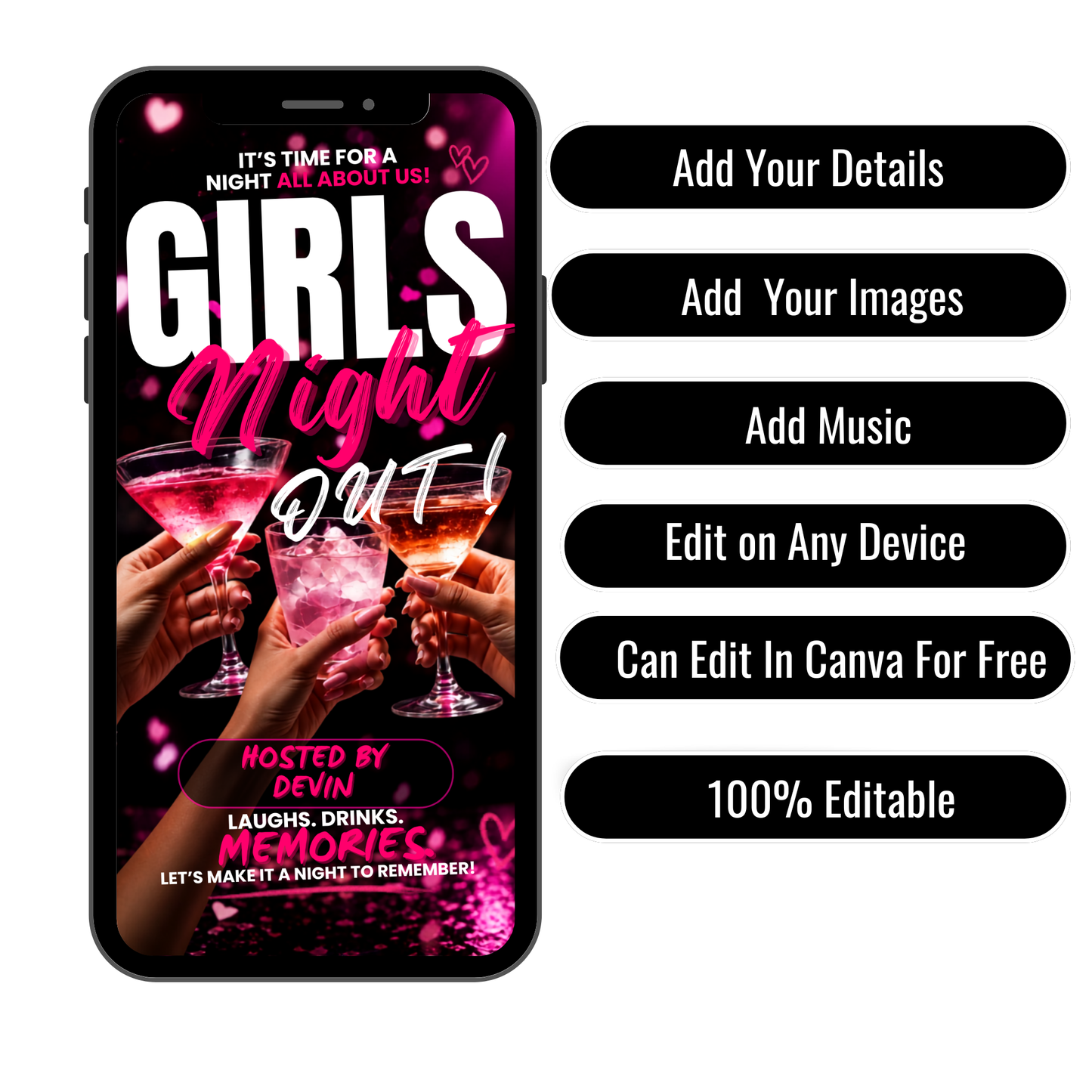 Girl's Night Out Animated Template - Instant Download