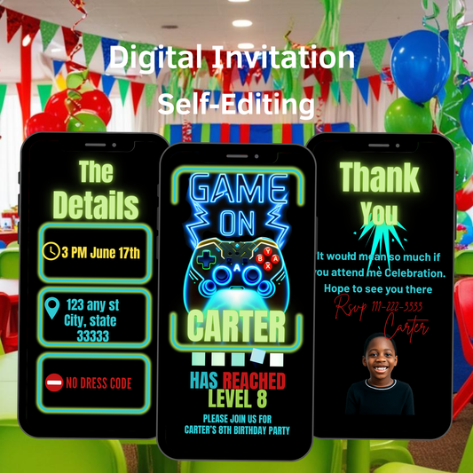 Kids Gamer Birthday Invitation -290