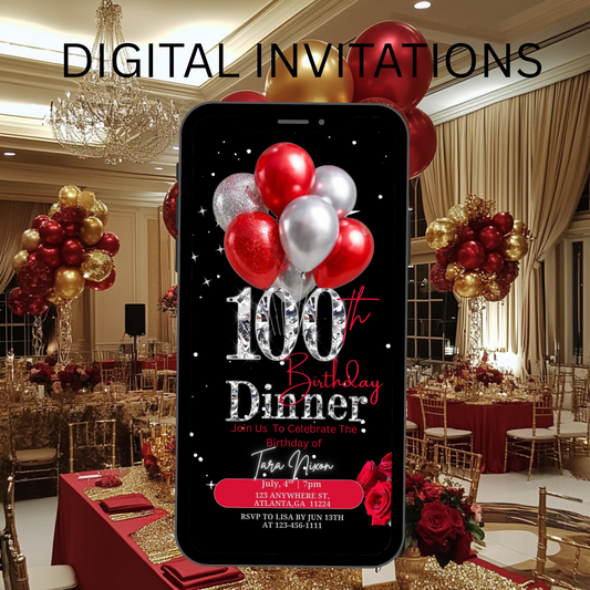 100th Birthday Digital Invitation -578