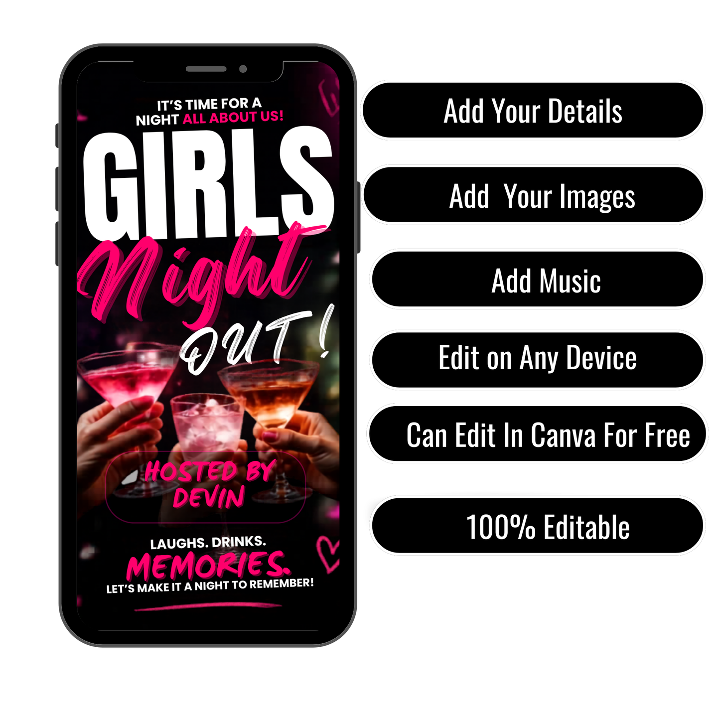 Girl's Night Out Animated Template - Instant Download