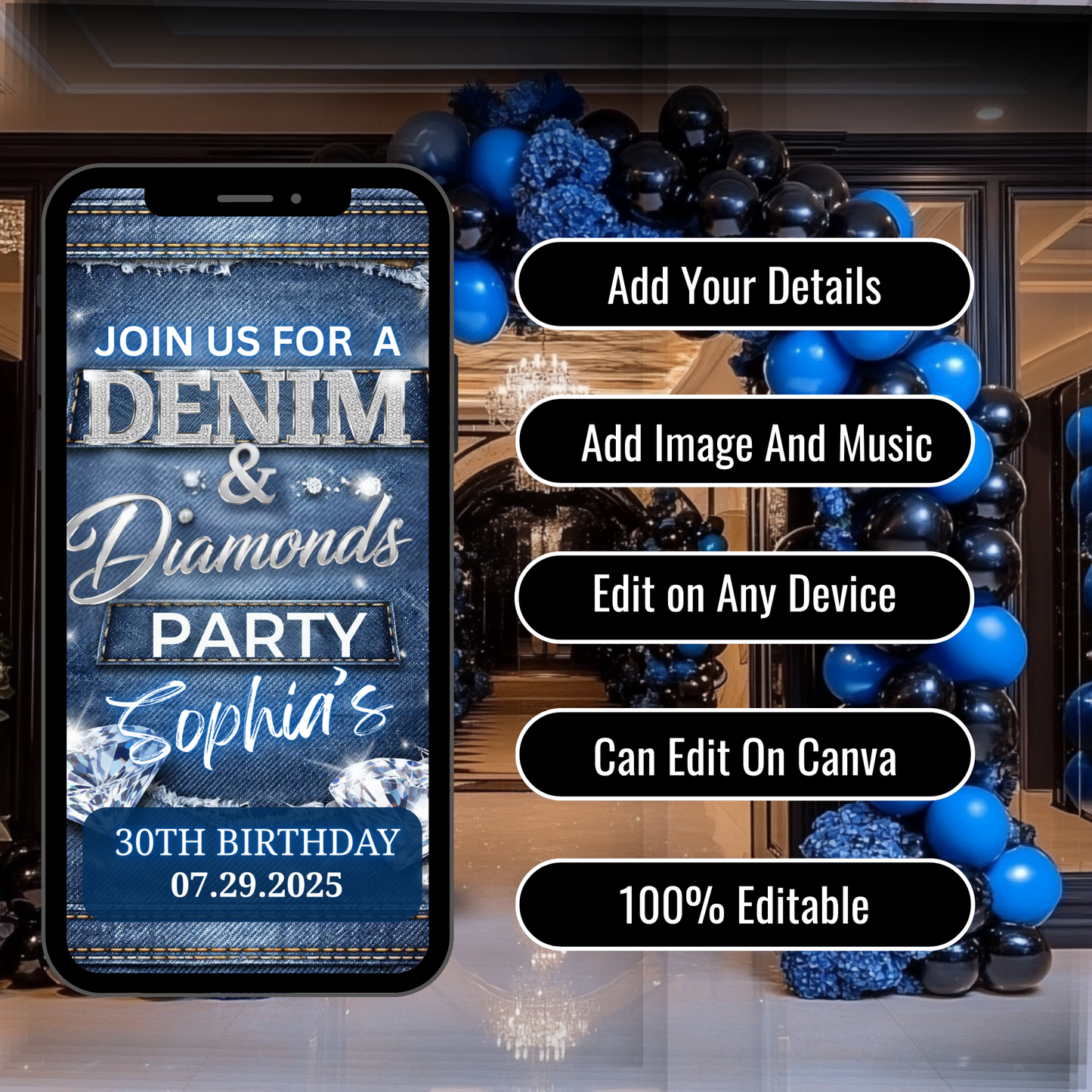 DENIM AND DIAMONDS BIRTHDAY PARTY ANIMATED INVITATION VIDEO-664