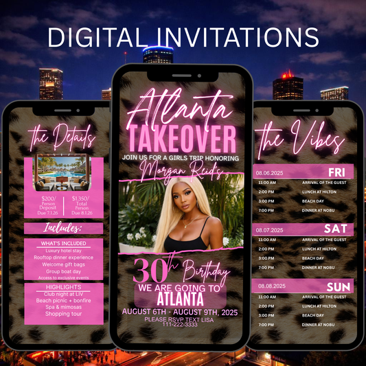 Atlanta Trip Invitation Itinerary Video Template - Instant Download Canva Birthday Girls Trip Invite