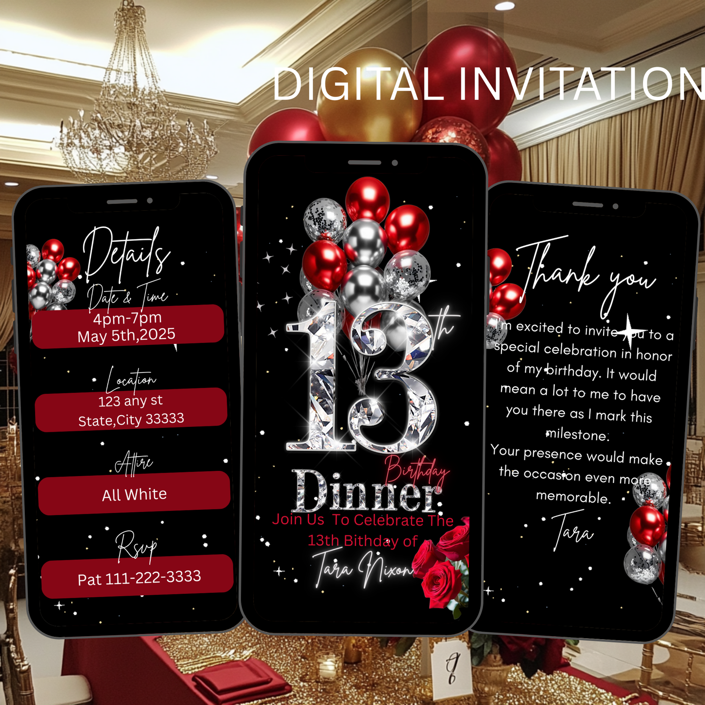 13th Birthday Digital Invitation