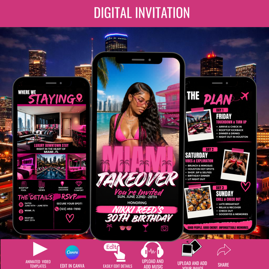 Miami Trip Intinerary Invitation Digital Video Template  -Instant Download