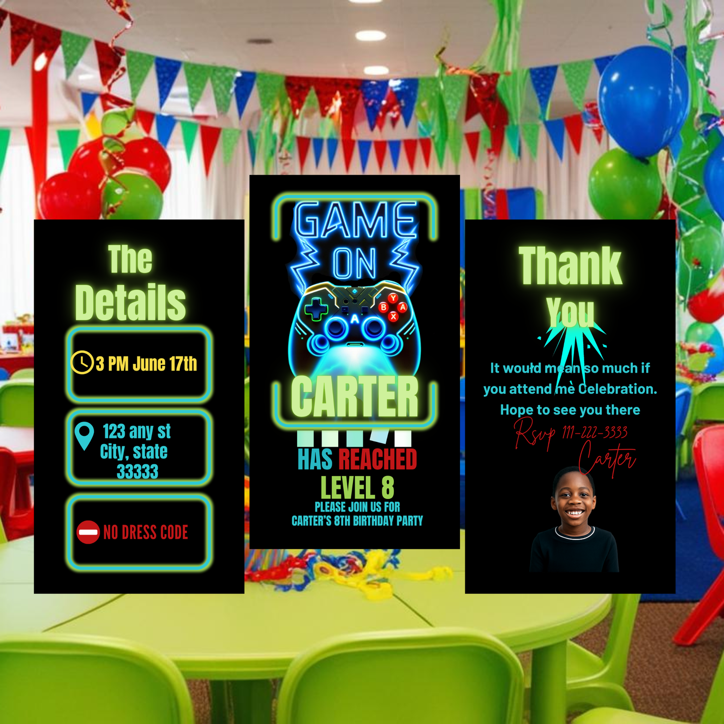 Kids Gamer Birthday  Invitation -290