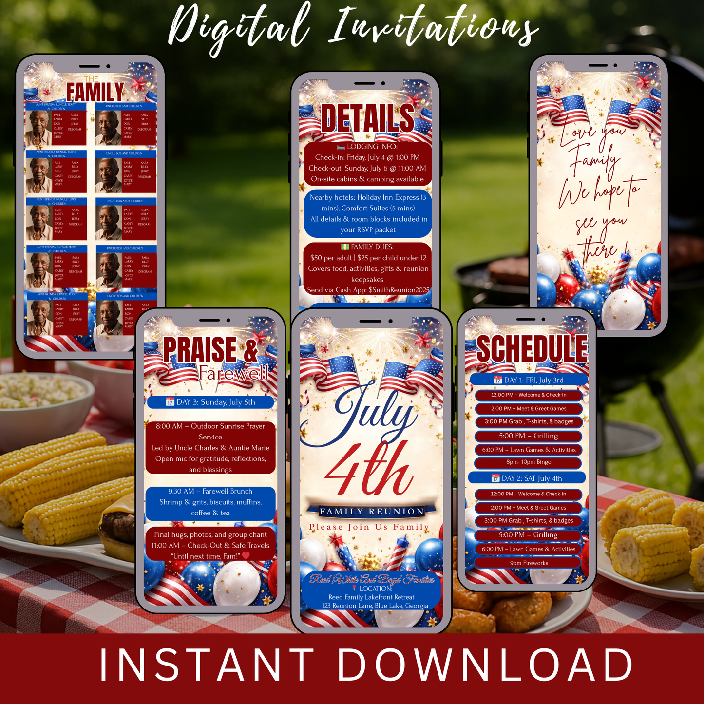 4th of July Family Itinerary Invitation- Instant Download