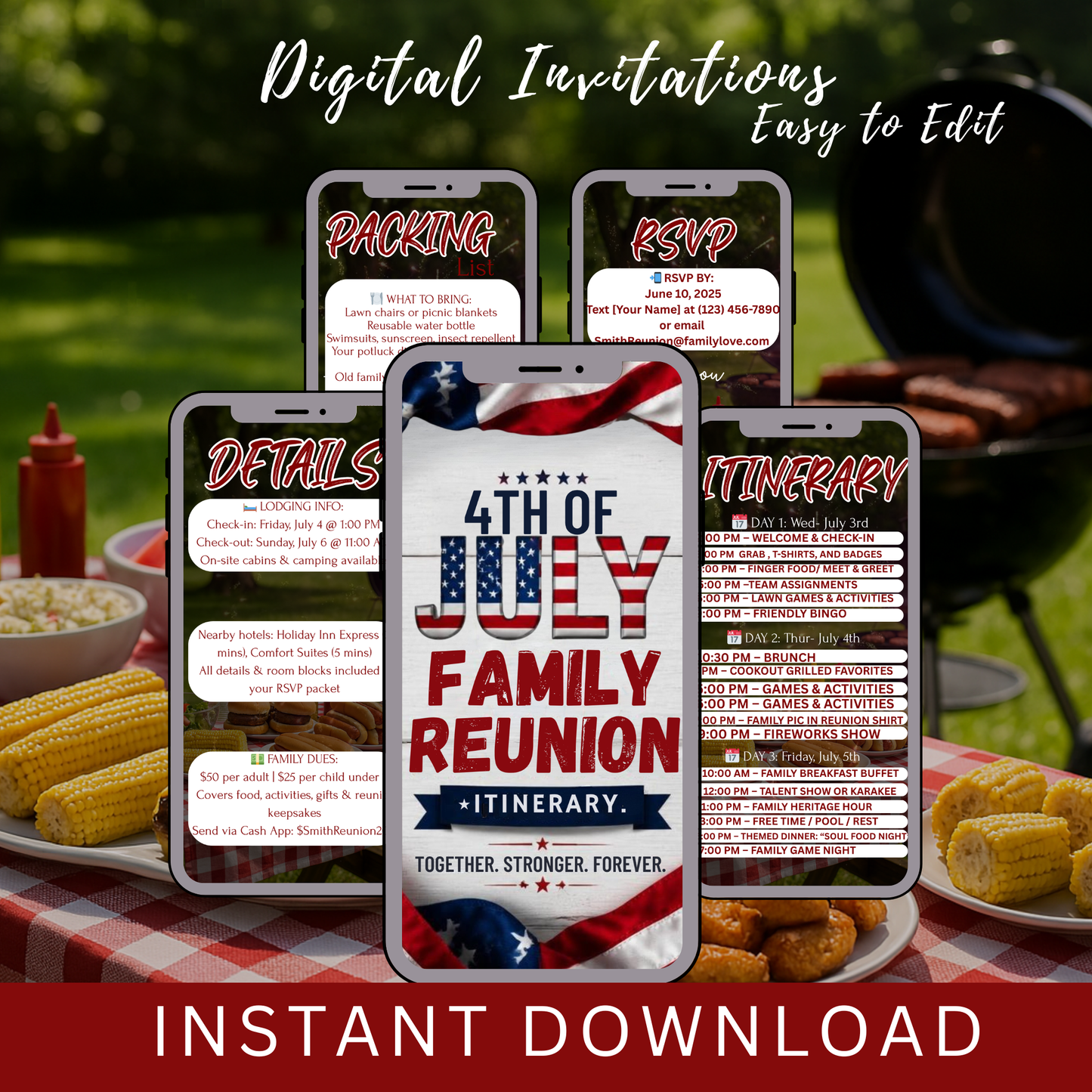 4th of July Family Trip Itinerary- Instant Download
