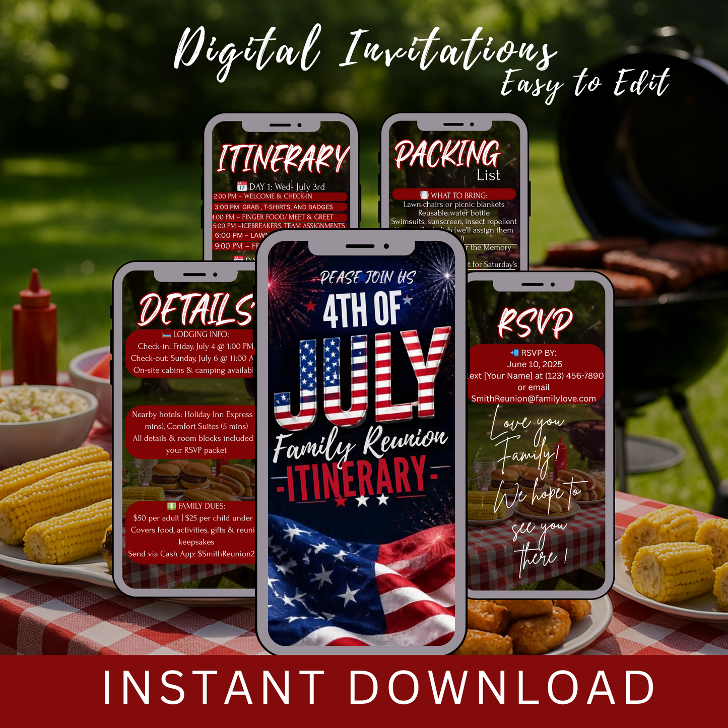4th of July Family Trip Itinerary- Instant Downlod
