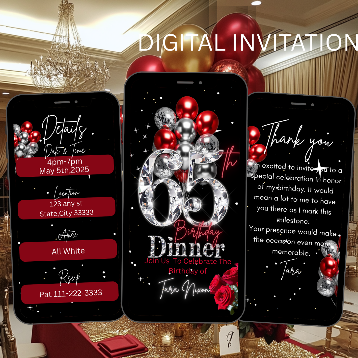 65th Birthday Digital Invitation
