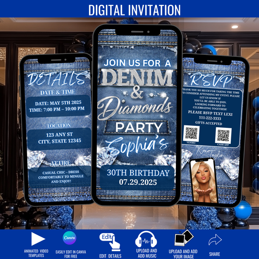 DENIM AND DIAMONDS BIRTHDAY PARTY ANIMATED INVITATION VIDEO-664