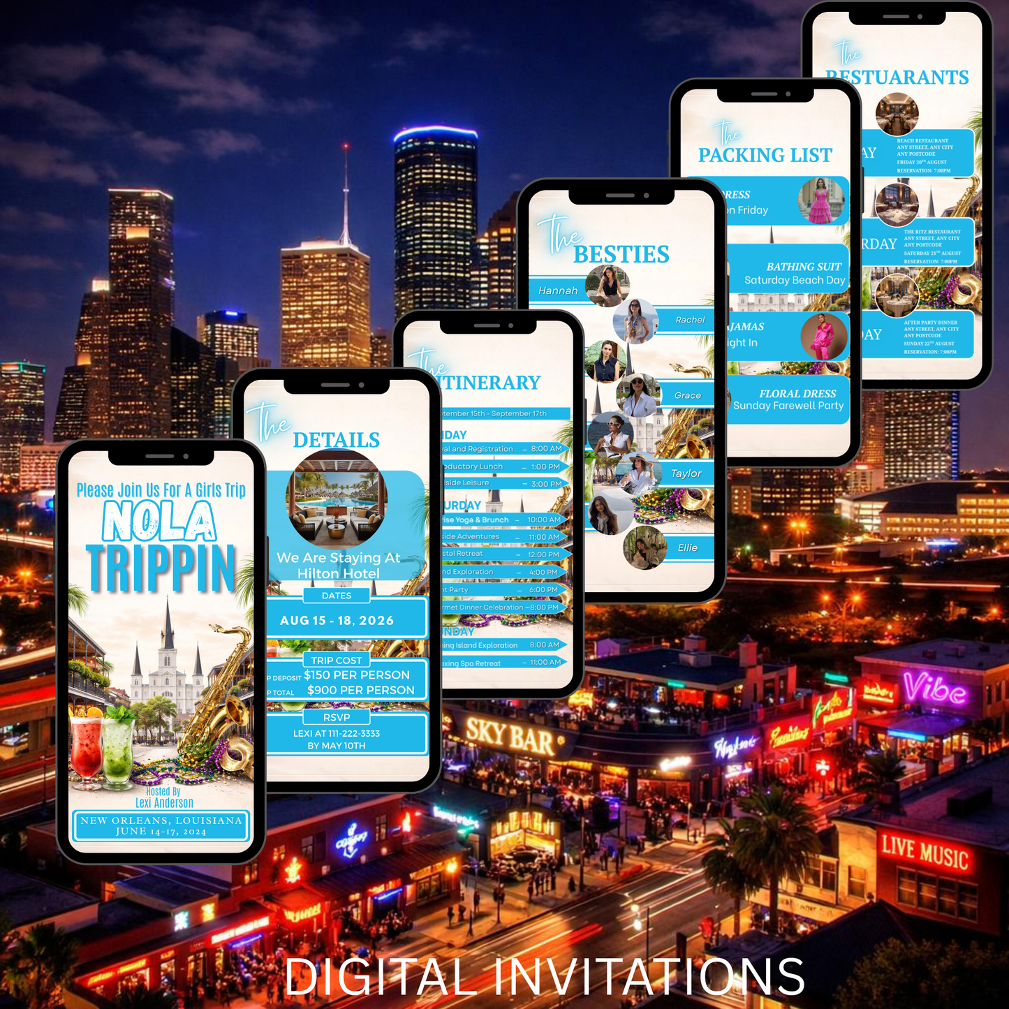 NEW ORLEANS Trip Digital Video Invitation Itinerary Template-Instant Download