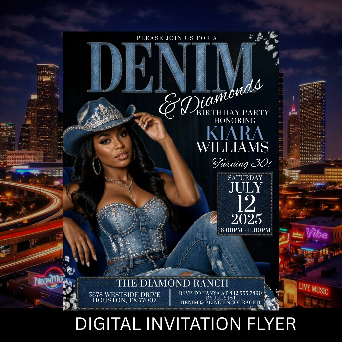 Denim & Diamond Digital Flyer- Instant Download