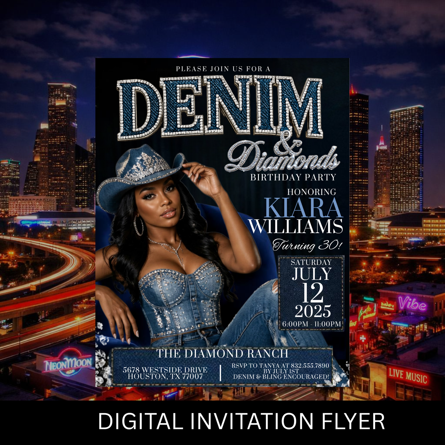 Denim & Diamond Digital Flyer- Instant Download