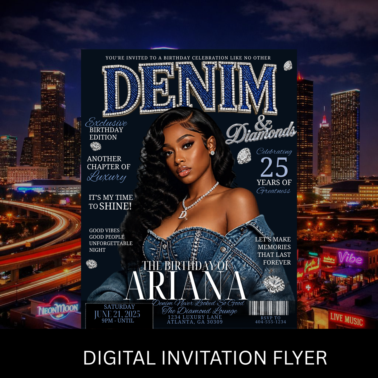 Denim & Diamond Digital Flyer- Instant Download