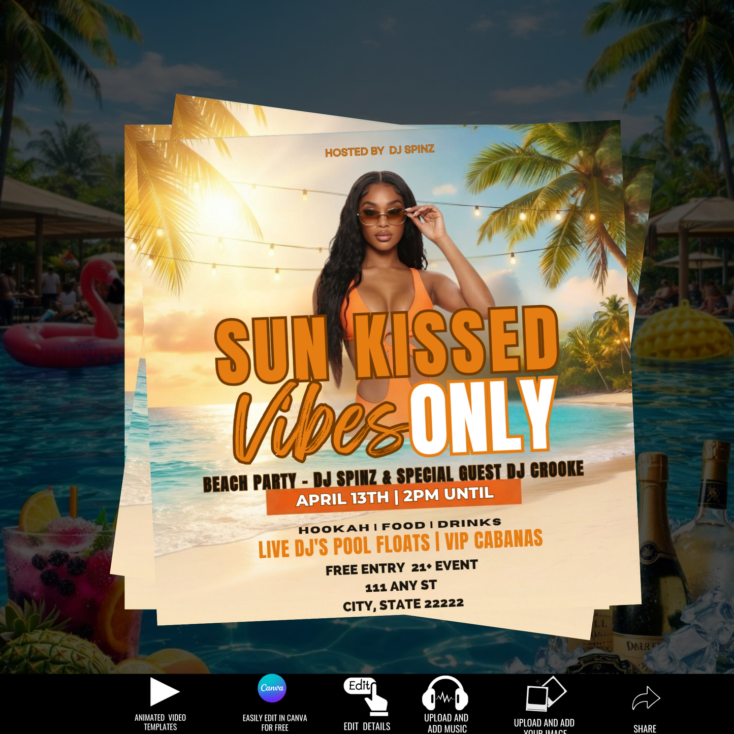 Pool Party Animated Digital Flyer- Instant Download