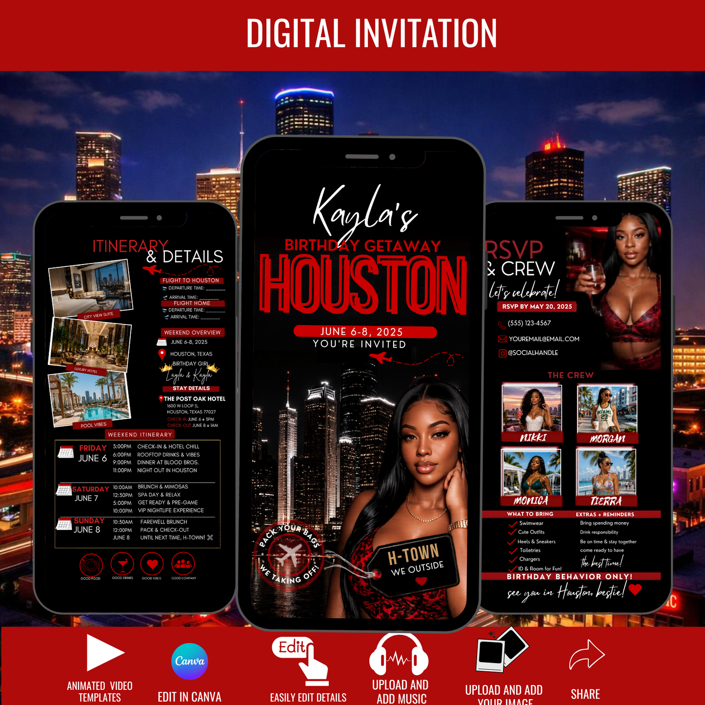 Miami Trip Intinerary Invitation Digital Video Template  -Instant Download