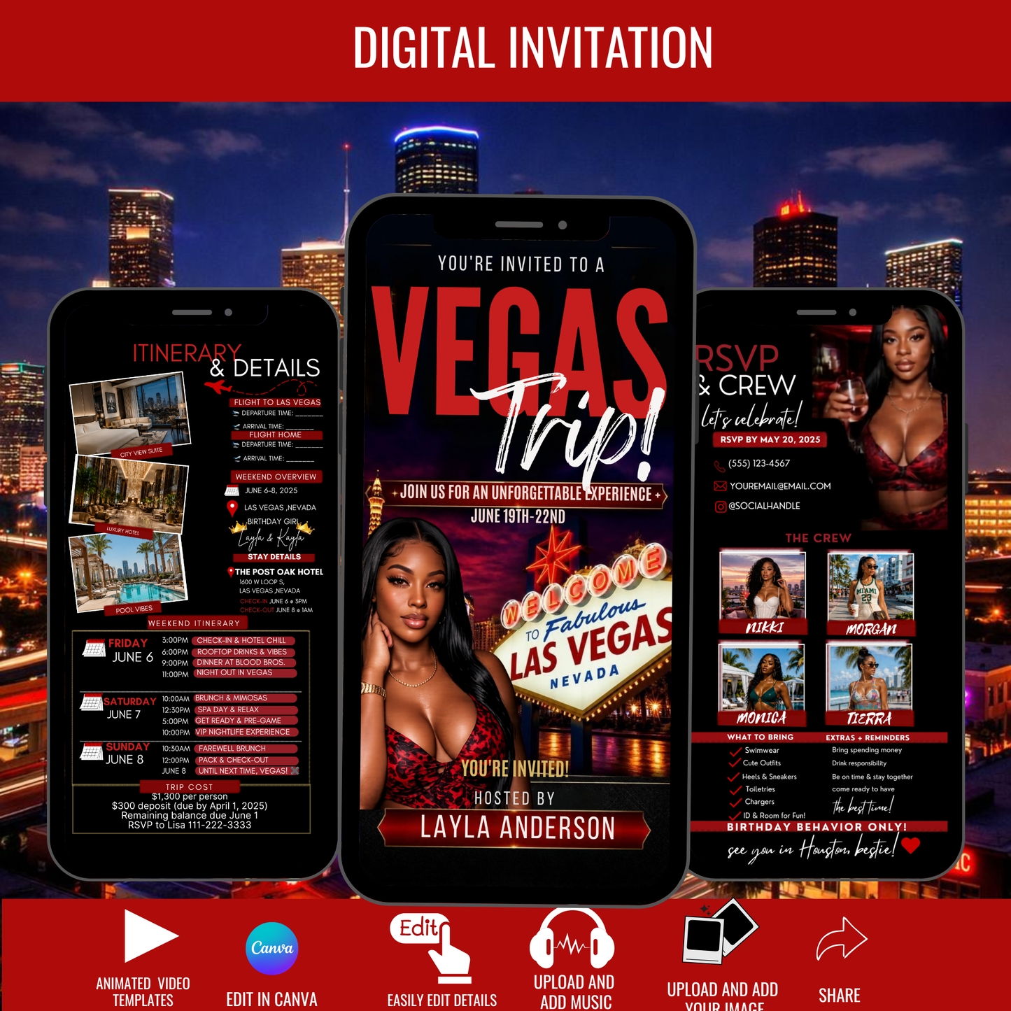 Miami Trip Intinerary Invitation Digital Video Template  -Instant Download