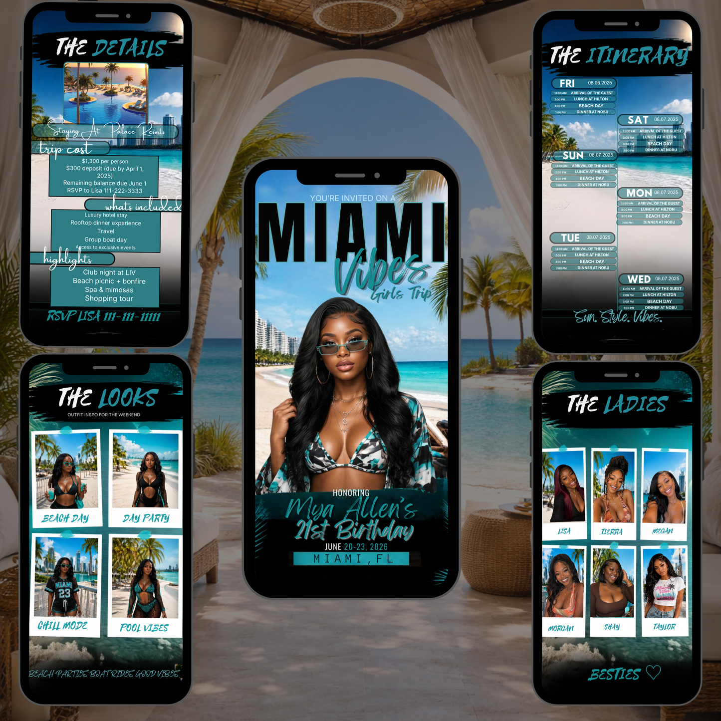 Miami Trip Intinerary Invitation Digital Video Template  -Instant Download