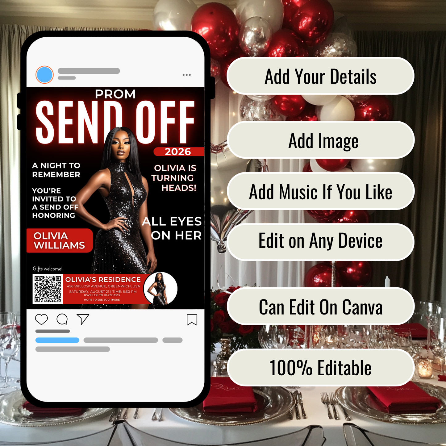 PROM SEND-OFF FLYER INVITE Template(self editing)-Instant Download