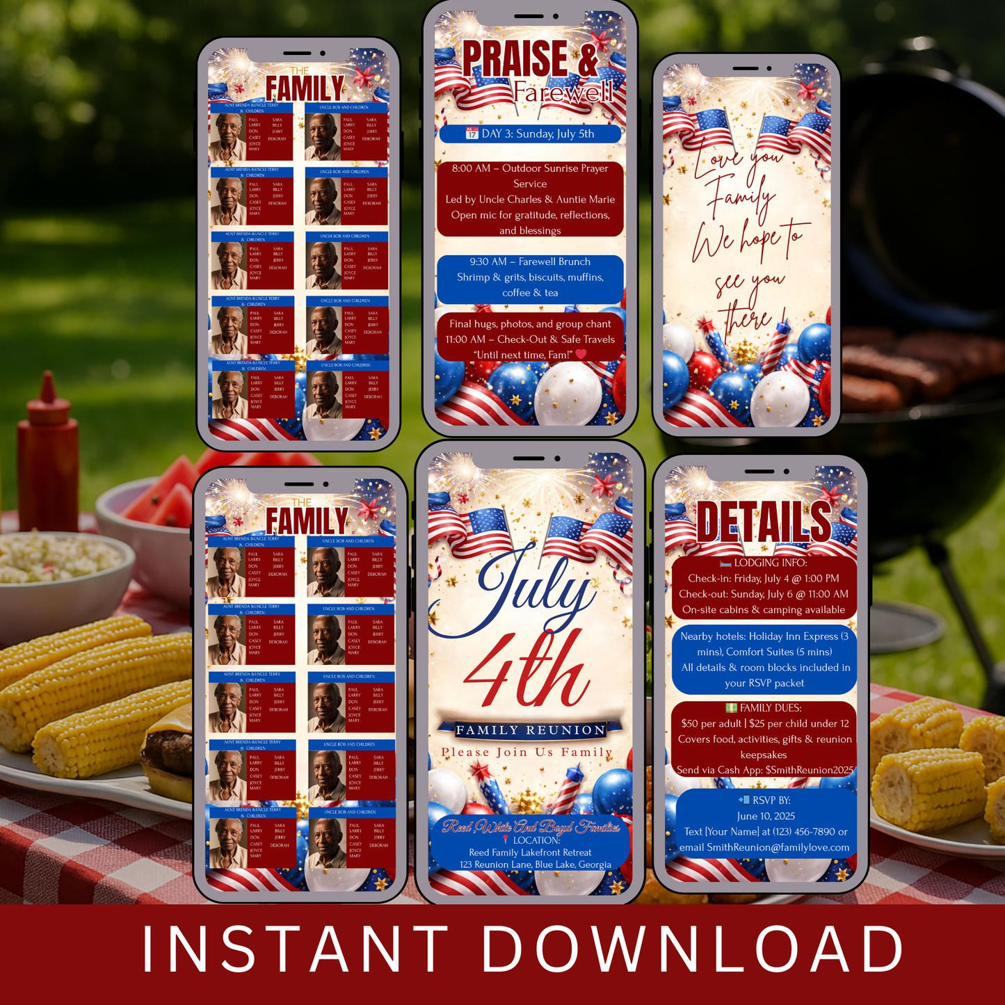 4th of July Family Itinerary Invitation- Instant Download